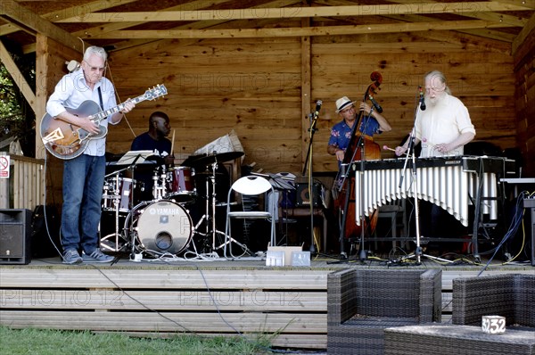 Roger Beaujolais Quartet, Jim Mullen, Winston Clifford, Simon Thorpe, Roger Beaujolais, Kent, 2021. Creator: Brian O'Connor.