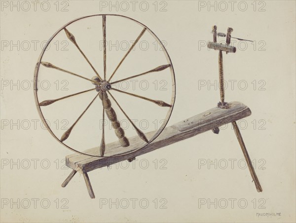 Spinning Wheel, c. 1938. Creator: Maud M Holme.