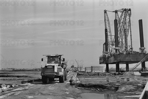 Progress on the construction of the Second Severn Crossing, showing cranes..., 19/08/1993. Creator: John Laing plc.