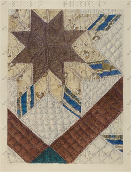 Double Star Patchwork Quilt, c. 1939. Creator: Maud M Holme.
