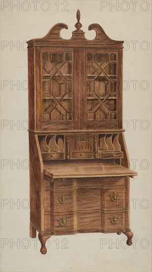 Block-front Secretary (walnut), c. 1940. Creator: John Hall.