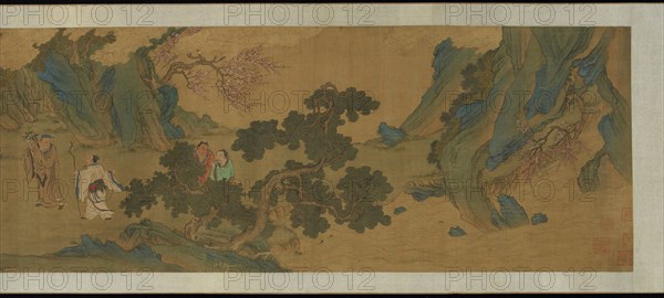 Landscape with Daoist immortals in the mountains, Ming or Qing dynasty, 17th century. Creator: Unknown.
