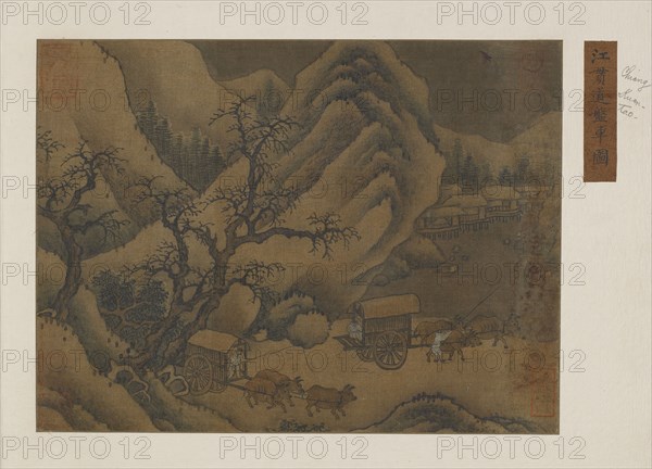 Winter landscape: ox-carts on the road, Possibly Ming dynasty, 1368-1644. Creator: Unknown.