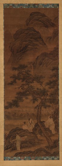 Mountain landscape: three poets and an attendant under a pine tree, Ming dynasty, 16th century. Creator: Unknown.
