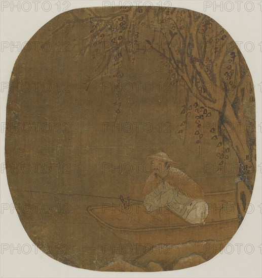 Man fishing from a boat under a tree, Possibly Ming dynasty, 1368-1644. Creator: Unknown.