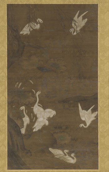 Nine White Egrets and a Willow Tree, Ming dynasty, 15th century. Creator: Unknown.
