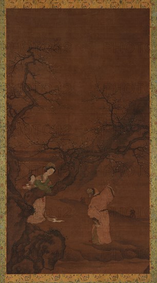 Man and woman enjoying plum blossoms, Ming or Qing dynasty, 15th-18th century. Creator: Unknown.