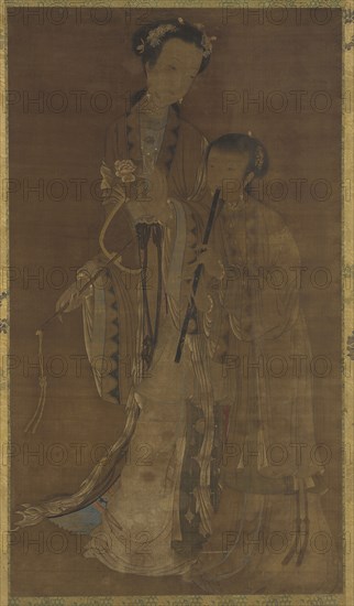 Courtesans with fan and flute, Qing dynasty, 17th-18th century. Creator: Unknown.