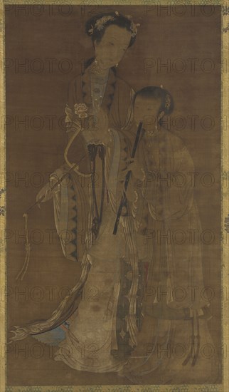 Courtesans with fan and flute, Qing dynasty, 17th-18th century. Creator: Unknown.
