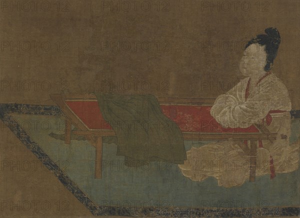 Girl seated at an embroidery frame, Ming dynasty, 15th century. Creator: Unknown.