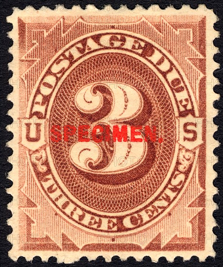 3c Postage Due specimen overprint single, 1884. Creator: Unknown.