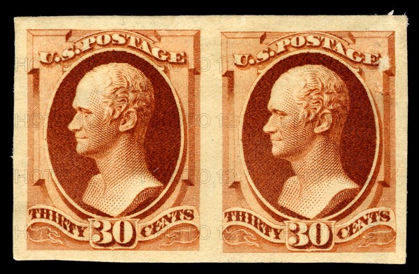 30c Alexander Hamilton India plate proof pair, 1888. Creator: American Bank Note Company.