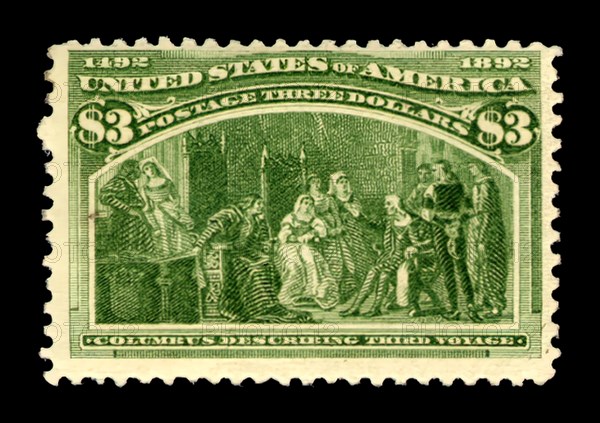 $3 Columbus Describing His Third Voyage single, 1893. Creator: American Bank Note Company.