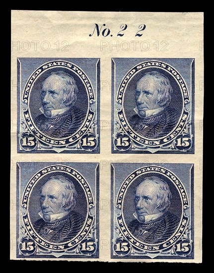 15c Henry Clay proof plate block of four, February 22, 1890. Creator: American Bank Note Company.