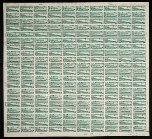 65c "Graf Zeppelin" over Atlantic Ocean plate proof, 1930. Creator: Bureau of Engraving and Printing.