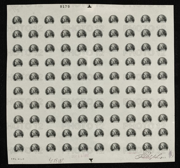 $5 Franklin vignette plate proof, Sept. 14, 1917. Creator: Bureau of Engraving and Printing.