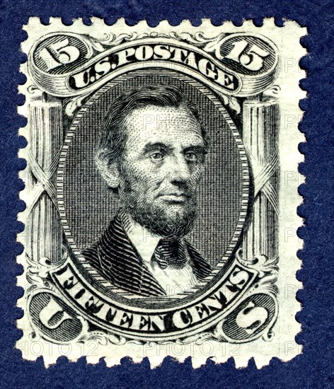 15c Abraham Lincoln E Grill single, 1867. Creator: National Bank Note Company.