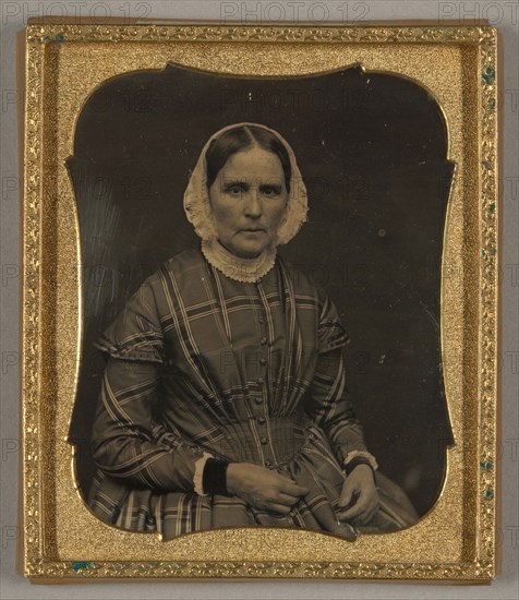 Untitled [portrait of a woman in a plaid dress], 1839/60.  Creator: Unknown.