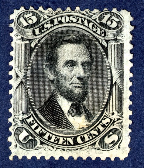 15c Abraham Lincoln F Grill single, 1867. Creator: National Bank Note Company.