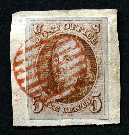 5c Franklin single, July 1, 1847. Creator: Rawdon, Wright, Hatch & Edson.