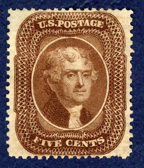 5c Thomas Jefferson type II single, 1860. Creator: Toppan, Carpenter & Company.