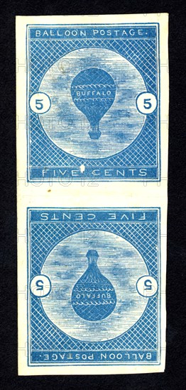 5c Buffalo Balloon imperforate vertical pair, 1877. Creator: Unknown.
