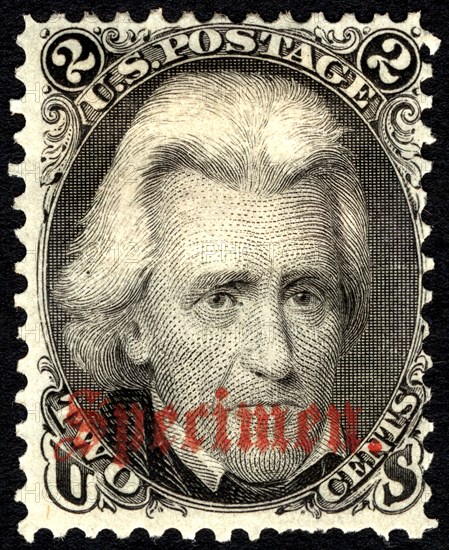 2c Andrew Jackson "Specimen" overprint single, 1863. Creator: Unknown.