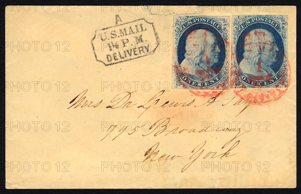New York Carrier cancel cover, c. 1855. Creator: Unknown.