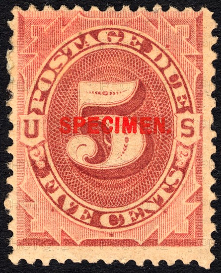 5c Postage Due specimen overprint single, 1884. Creator: Unknown.