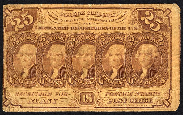 25c Thomas Jefferson postage currency, 1862. Creator: Unknown.