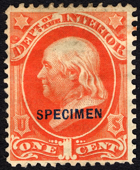 1c Franklin Interior Department special printing single, 1875. Creator: Unknown.