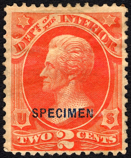 2c Andrew Jackson Interior Department special printing single, 1875. Creator: Unknown.