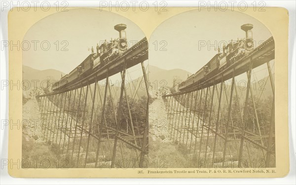 Frankenstein Trestle and Train, P. & O. R.R. Crawford Notch, N.H., late 19th century. Creator: BW Kilburn.