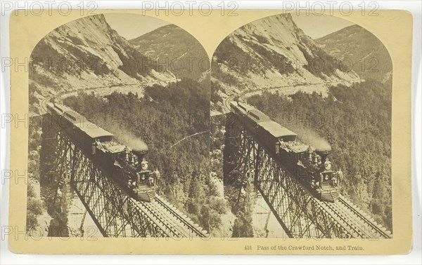 Pass of the Crawford Notch, and Train, late 19th century. Creator: BW Kilburn.