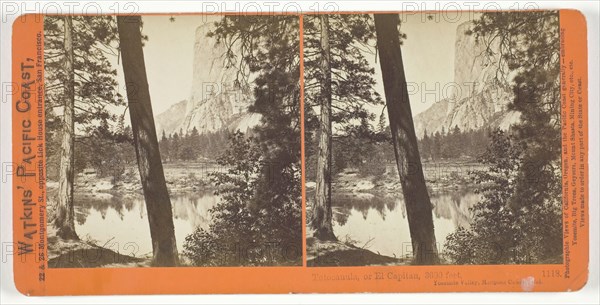 Tutocanula, or El Capitan, 3600 ft., Yosemite Valley, Mariposa County, Cal., 1861/76. Creator: Carleton Emmons Watkins.