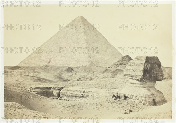The Sphynx and the Great Pyramid, Geezeh, 1857. Creator: Francis Frith.
