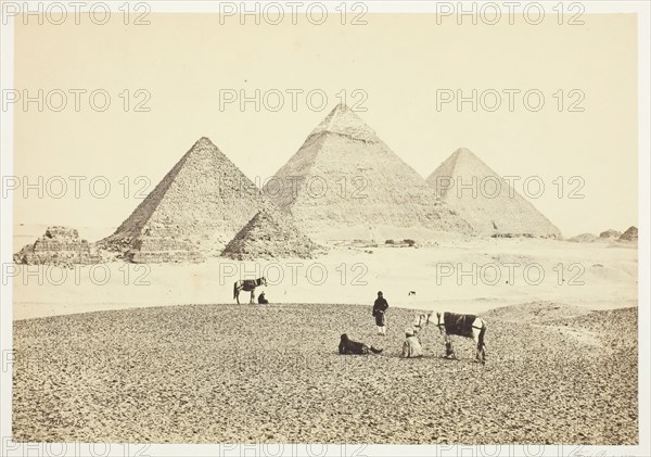 The Pyramids of El Geezeh, from the Southwest, 1857. Creator: Francis Frith.