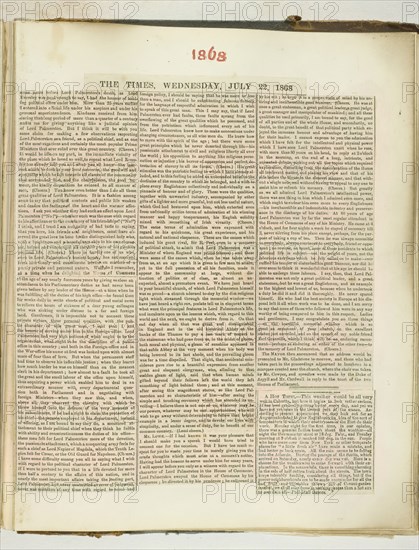 Untitled [cuttings from "The Times" newspaper], 22 July 1868.  Creator: Georgina Cowper.