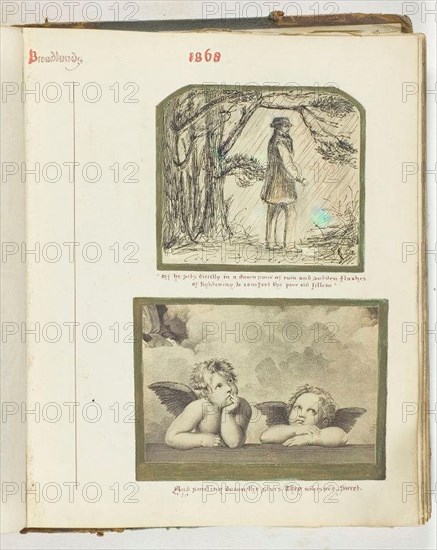 Untitled [man in the rain and two cherubs], 1868.  Creator: Georgina Cowper.