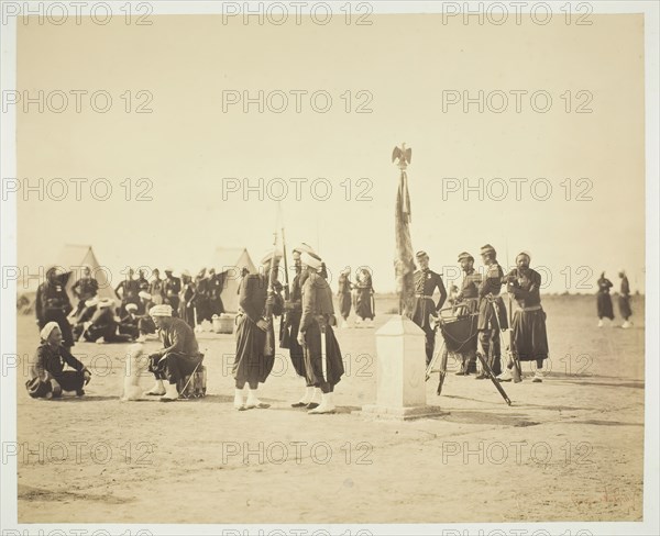 The Raised Flag of the Zouave Regiment, Camp de Châlons, 1857. Creator: Gustave Le Gray.