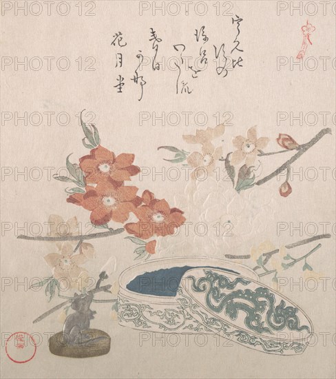 Peach Blossoms, a Seal and a Seal-box, 19th century. Creator: Kubo Shunman.