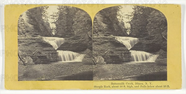 Buttermilk Creek, Ithaca, N.Y. Steeple Rock, about 50 ft. high, and Falls below about 50 ft., 1860/6 Creator: J. C. Burritt.