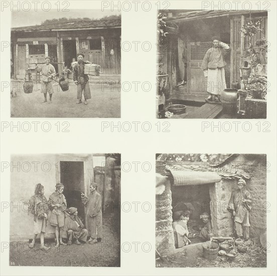 Foochow Coolies; A Foochow Detective; The Chief of Thieves; Beggars Living in a Tour, c. 1868. Creator: John Thomson.