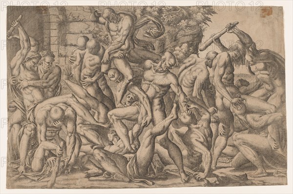 Combat of Naked Men, 1535-55. Creator: Jean Mignon.