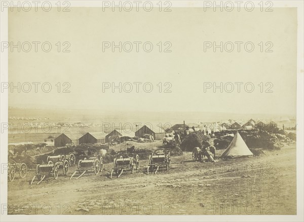 Artillery Waggons, Balaklava in the Distance, 1855. Creator: Roger Fenton.