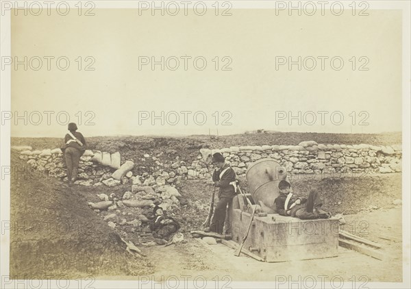 A Quiet Day in the Mortar Battery, 1855. Creator: Roger Fenton.