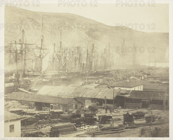 Railway Sheds and Workshops, Balaklava, 1855. Creator: Roger Fenton.