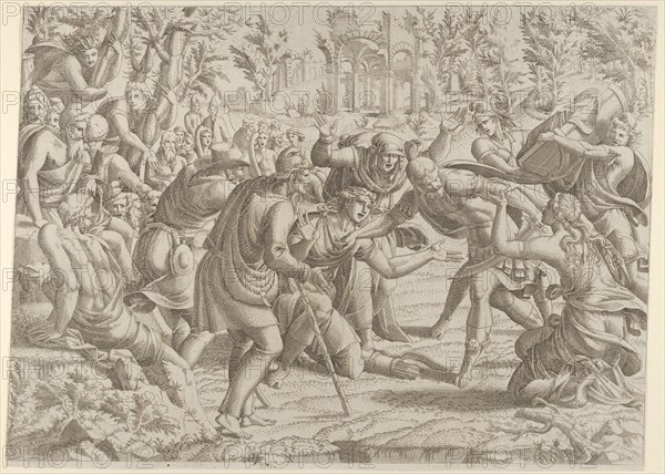 The Treacherous Sinon Brought into the Trajan's Camp by the Shepherds, 1535-55. Creator: Jean Mignon.