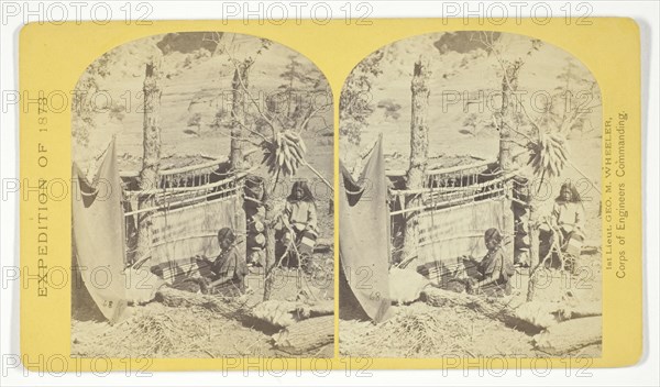 Aboriginal life among the Navajo Indians, Cañon de Chelle, New Mexico. Squaw weaving..., 1873. Creator: Tim O'Sullivan.