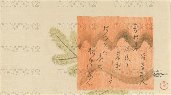 Pine Sapling with Poem Card, 1795. Creator: Kubo Shunman.